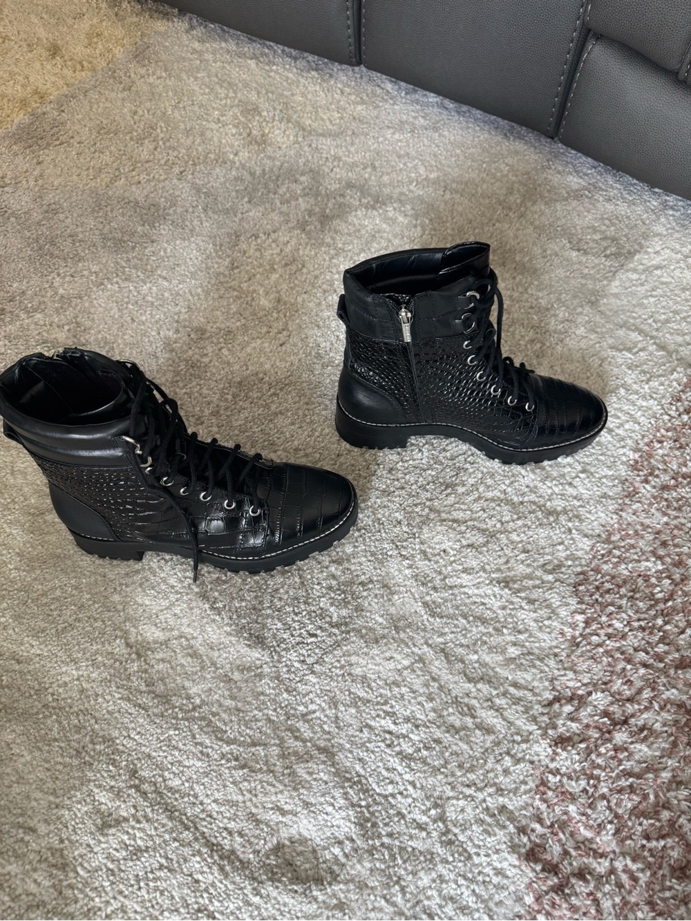 Gianni Bini Black Textured Lace-Up Combat Boots